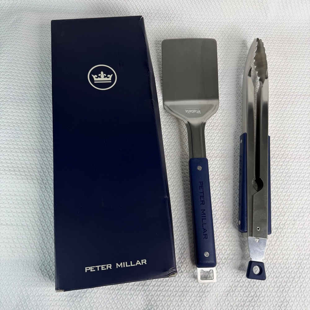 Peter Millar Stainless Steel BBQ Grill Tool Set Spatula Tongs NEW Unused OpenBox